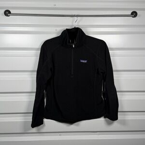 Patagonia Womens Micro D Quarter Zip Fleece Pullover Black Small P-6 Logo